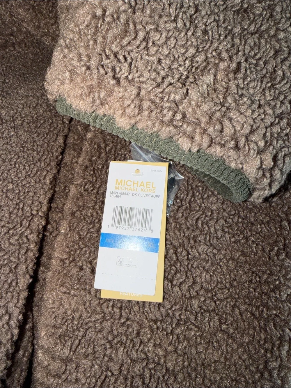 NWT Michael Kors Quilted Dark Olive / Taupe Reversible Jacket Teddy Coat XL